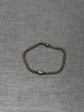 Beaded Stretch Bracelet in Metallic Silver-Tone